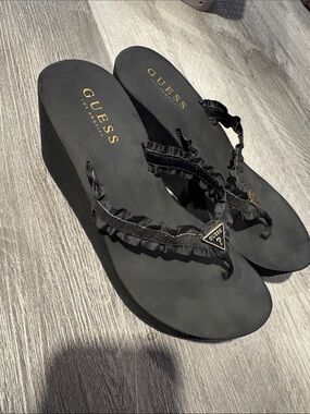 GUESS Black Wedge Heel Sandals
